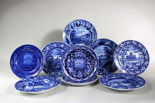 Ten Blue Transferware Plates