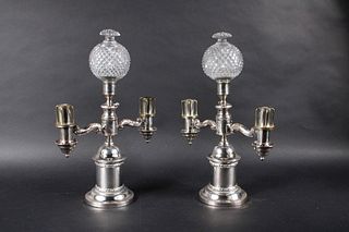 Pair of Silvered Argand Lamps