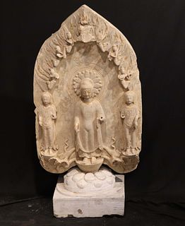 Chinese Early Carved Stone Standing Buddha