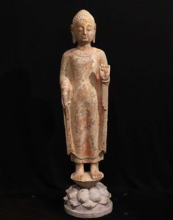 Chinese Later Carved Stone Standing Buddha