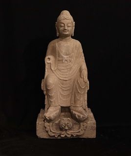 Chinese Early Carved Stone Seated Buddha