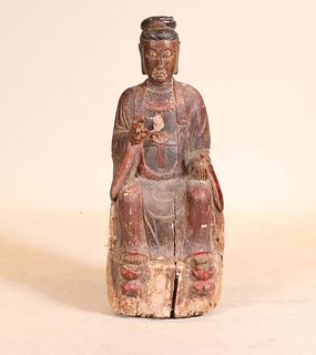 Chinese Painted and Carved Wood Seated Buddha