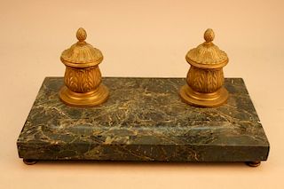 19th C. Bronze/Marble French Inkwell