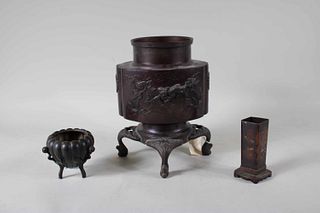 Large Japanese Bronze Urn on Stand