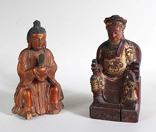 Two Painted Wooden Buddhist Figures