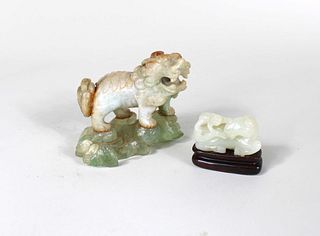 Two Jade Carvings, Monkey on Horse and Fu-Lion