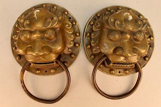 Pair of 19th C. Bronze Lion Door Knockers