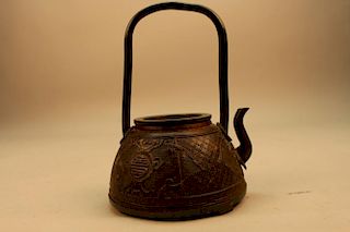 Antique Chinese Carved Teapot with Handle