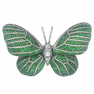 Diamond and Tsavorite Garnet Butterfly Pin