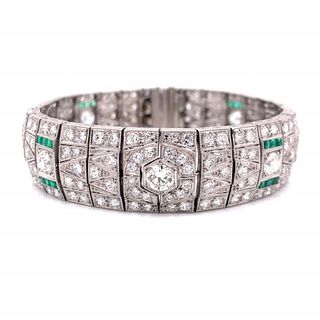 Art Deco 15.10 Ct. Diamond and Emerald Bracelet