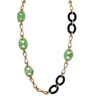 1960's Jade Onyx 18k Gold Link Necklace