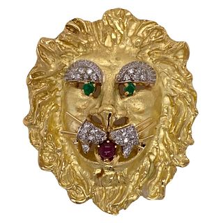 Hammerman Brothers Diamond Ruby Lion's Head Pin