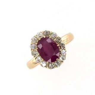 Antique Burma Ruby Diamond 18k Gold Ring
