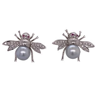 Diamond South Sea Pearl 18k Bumblebee Earrings