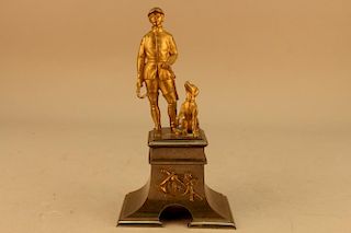 19th C. Bronze Sculpture of Hunter w/ Foxhound