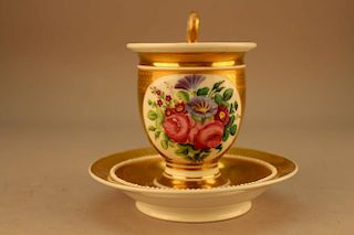 19th C. French Gilt Floral Cup/Saucer