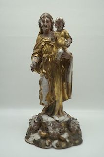 18th C. Italian Carved/Gilt Madonna & Child Statue