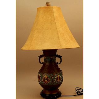 Antique Chinese Bronze Cloisonne Urn Form Lamp