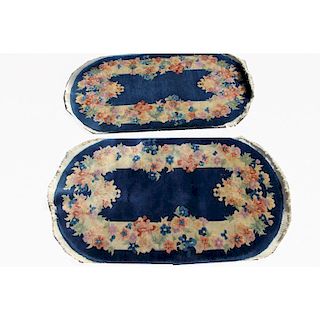 Pair of Oval Floral/Blue Chinese Rugs