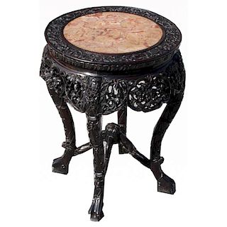 19th C. Chinese Rosewood Marble top Side Table