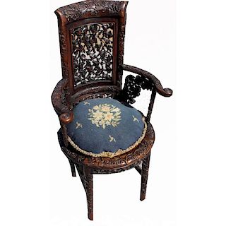 19th C. Carved Rosewood Chair
