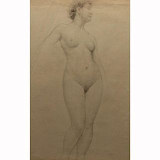 19th C. French School Female Nude Drawing