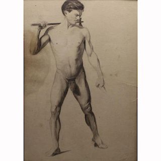 19th C. French School Male Nude Drawing