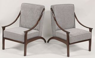 Pair Of Midcentury Style Upholstered Arm Chairs.