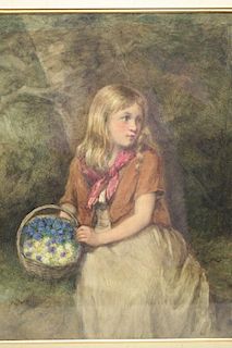 Hubert von Herkomer (1849-1914)Girl w/ Flowers W/C