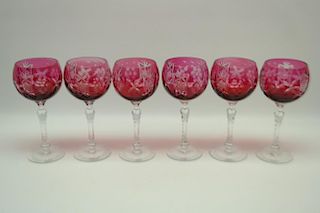 (6) Cranberry Glass Goblets