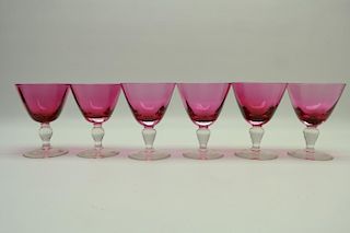 Set of (6) Cranberry Glass Cordials