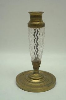 Antique French Gilt Bronze & Crystal Candlestick