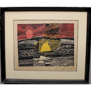 20th C. Signed Abstract Lithograph