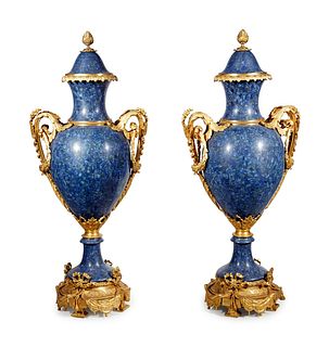 Pair of Monumental Louis XV Gilt Bronze Lapis Lazuli