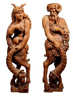 Pair of Continental Carved Wood Bacchic Figures