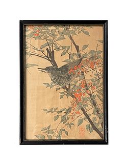  Circa 1910 Japanese Bird Print 