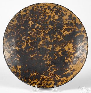 Large Johnsonville, Pennsylvania redware plate, 19th c., with mottled brown and orange glaze