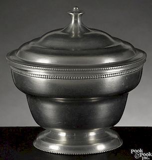Philadelphia pewter sugar bowl, ca. 1805, attributed to Parks Boyd, 4 1/2'' h.