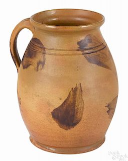 New England ovoid redware handled crock, ca. 1800, attributed to William Pecker, Merrimacport
