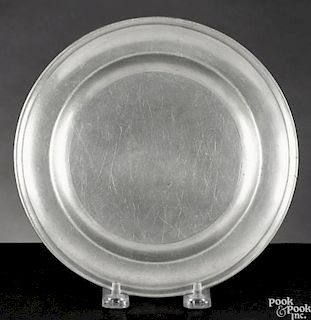 Baltimore pewter deep dish and plate, ca. 1810, bearing the touch of George Lightner, 13'' dia.