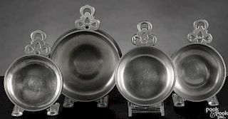 Four New England pewter porringers, early 19th c., possibly Richard Lee, Springfield, Vermont
