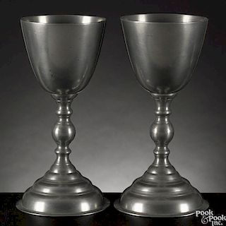 Pair of Albany, New York pewter chalices, ca. 1810, bearing the touch of Timothy Brigden