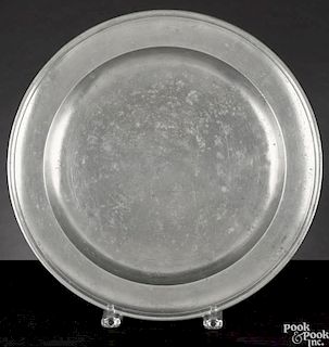 New York pewter charger, ca. 1785, bearing the touch of William Ellsworth, 13 1/8'' dia.