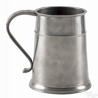 Massachusetts pewter mug, ca. 1780, attributed to John Skinner, the top of the handle stamped BH