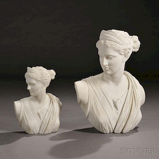 Italian School, 19th Century       Two White Marble Busts of Diana