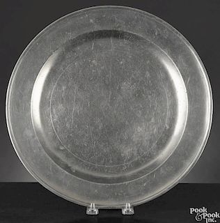 Charlestown, Massachusetts pewter charger, ca. 1780, bearing the touch of Nathaniel Austin