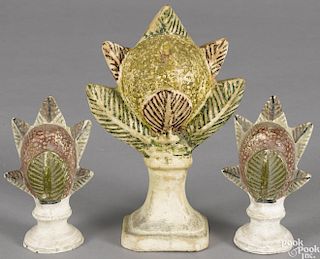 Pair of painted chalkware fruit garnitures, 19th c., 6 1/2'' h., together with a larger garniture