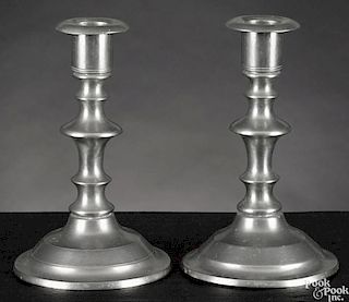 Pair of Westbrook, Maine pewter candlesticks, ca. 1845, bearing the touch of Freeman Porter