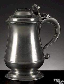 Philadelphia pewter tankard, ca. 1780, bearing the touch of William Will, 8'' h.