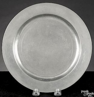 New York pewter plate, ca. 1780, bearing the touch of Frederick Bassett, 9 1/4'' dia.